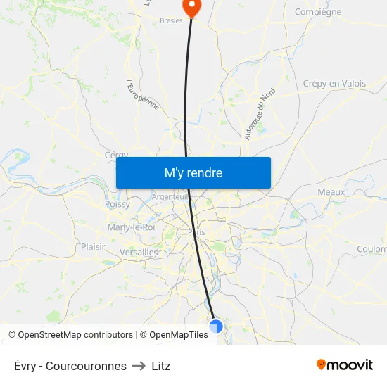 Évry - Courcouronnes to Litz map