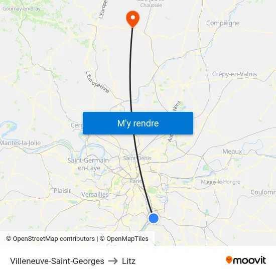 Villeneuve-Saint-Georges to Litz map