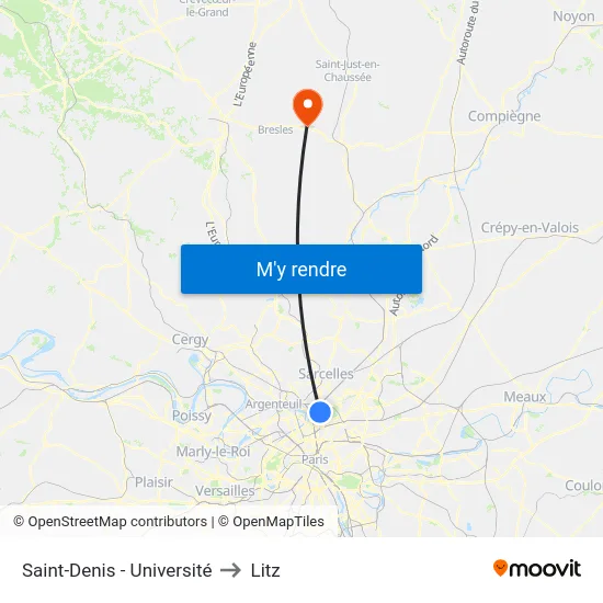 Saint-Denis - Université to Litz map