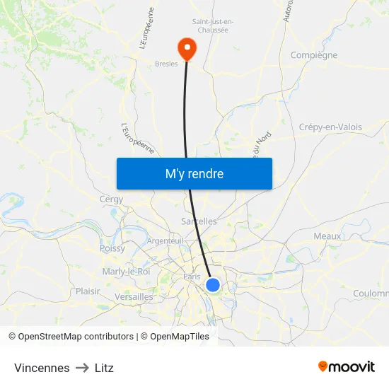 Vincennes to Litz map