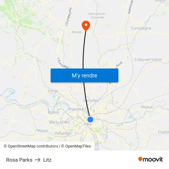 Rosa Parks to Litz map