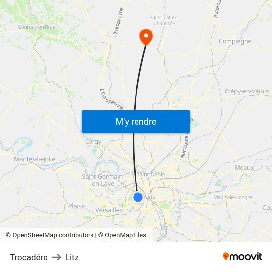 Trocadéro to Litz map