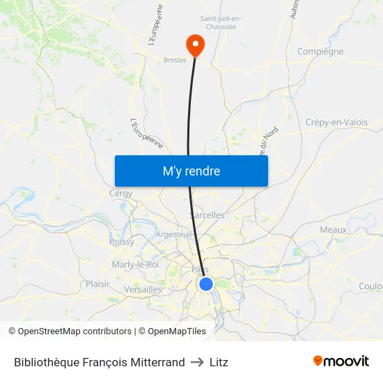 Bibliothèque François Mitterrand to Litz map
