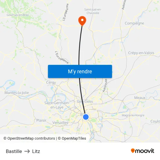 Bastille to Litz map
