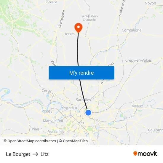 Le Bourget to Litz map