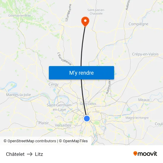 Châtelet to Litz map
