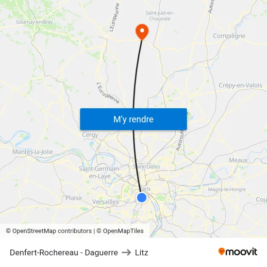Denfert-Rochereau - Daguerre to Litz map