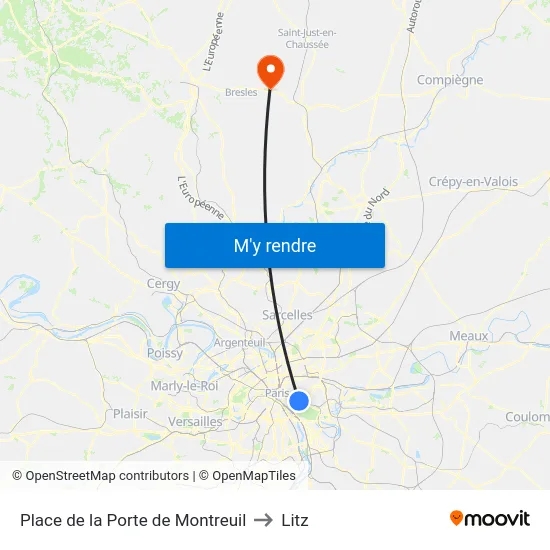 Place de la Porte de Montreuil to Litz map