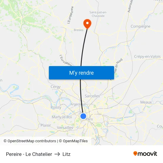 Pereire - Le Chatelier to Litz map