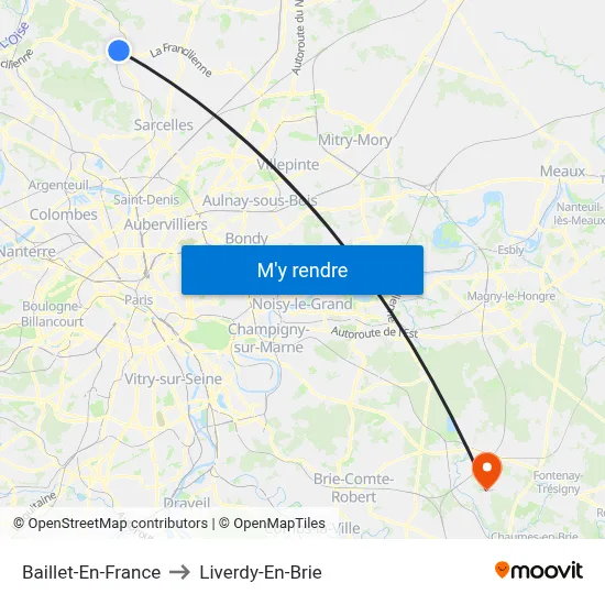 Baillet-En-France to Liverdy-En-Brie map