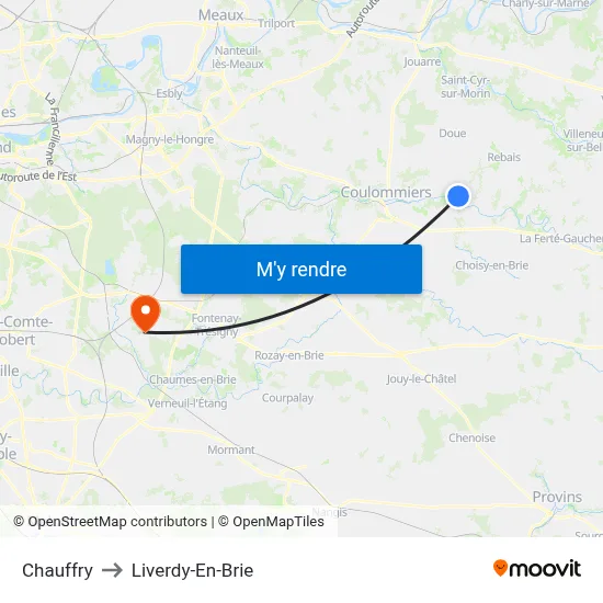 Chauffry to Liverdy-En-Brie map