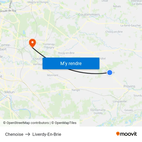 Chenoise to Liverdy-En-Brie map