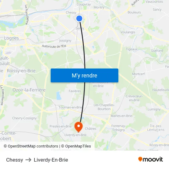 Chessy to Liverdy-En-Brie map