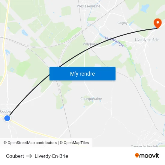 Coubert to Liverdy-En-Brie map