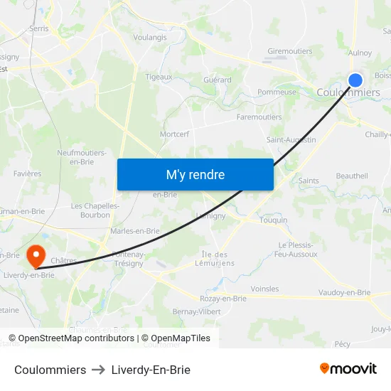 Coulommiers to Liverdy-En-Brie map