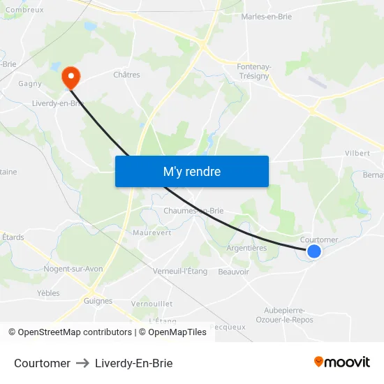 Courtomer to Liverdy-En-Brie map