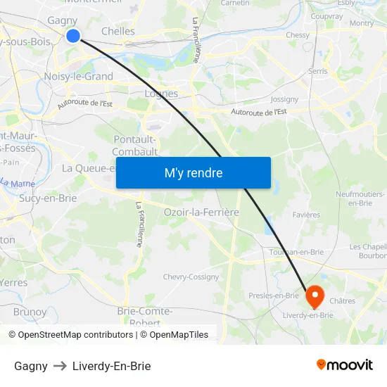 Gagny to Liverdy-En-Brie map