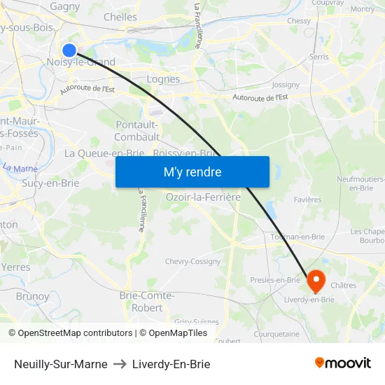 Neuilly-Sur-Marne to Liverdy-En-Brie map