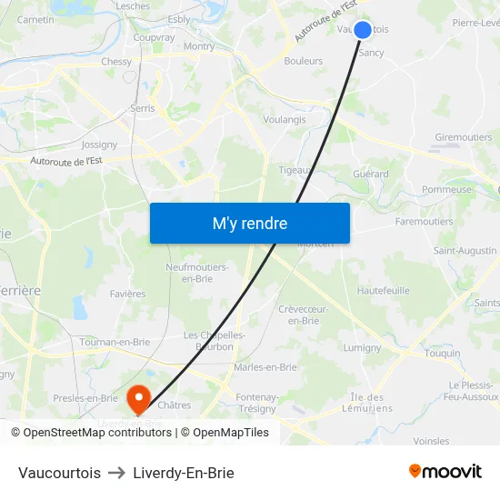 Vaucourtois to Liverdy-En-Brie map