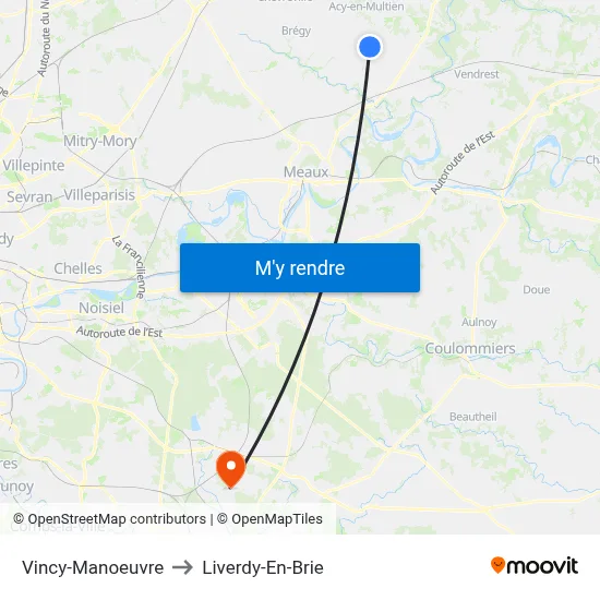 Vincy-Manoeuvre to Liverdy-En-Brie map