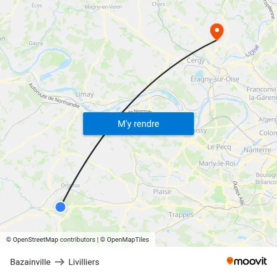 Bazainville to Livilliers map