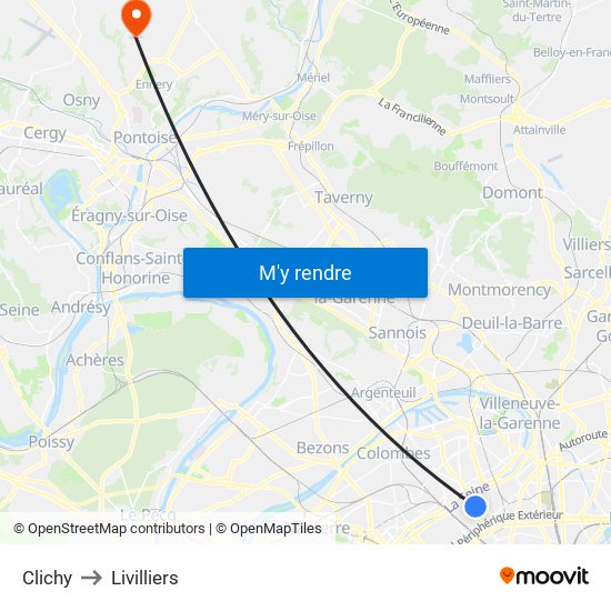 Clichy to Livilliers map