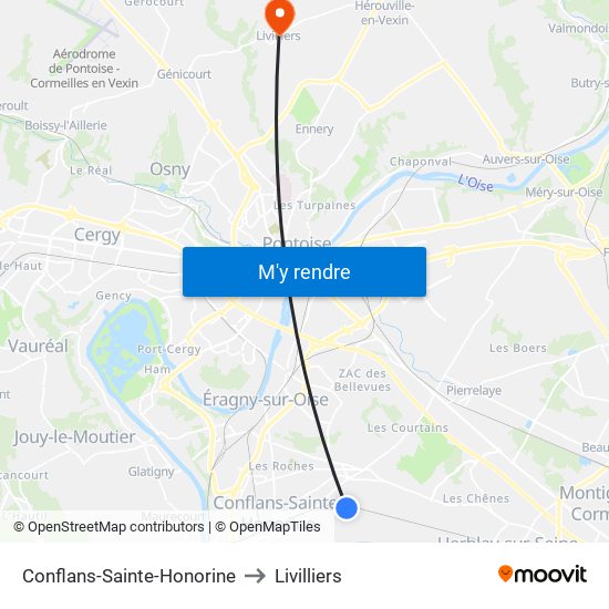 Conflans-Sainte-Honorine to Livilliers map
