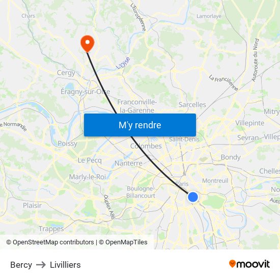 Bercy to Livilliers map