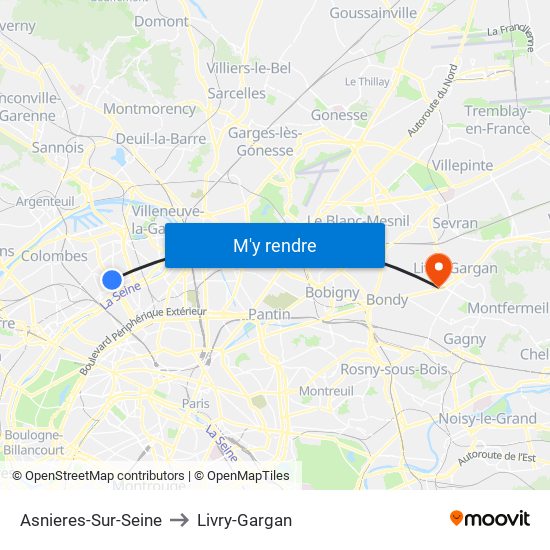 Asnieres-Sur-Seine to Livry-Gargan map