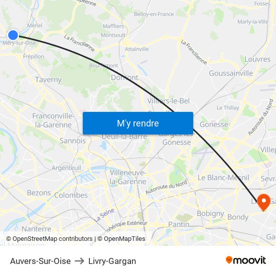 Auvers-Sur-Oise to Livry-Gargan map