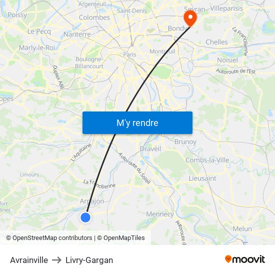 Avrainville to Livry-Gargan map