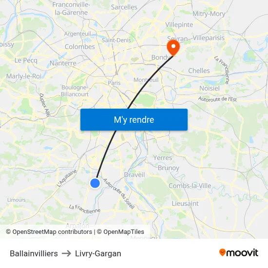 Ballainvilliers to Livry-Gargan map