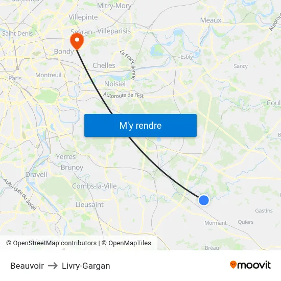 Beauvoir to Livry-Gargan map