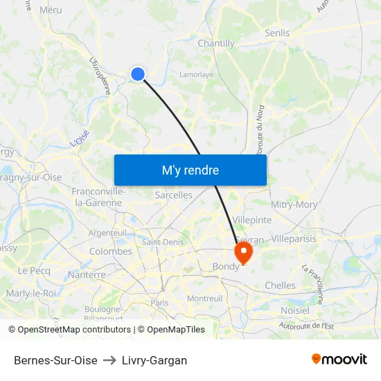 Bernes-Sur-Oise to Livry-Gargan map