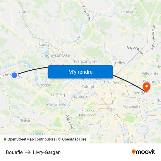 Bouafle to Livry-Gargan map