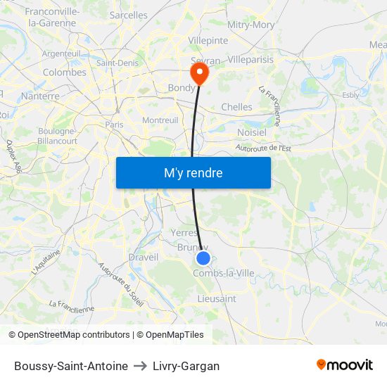 Boussy-Saint-Antoine to Livry-Gargan map