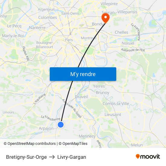 Bretigny-Sur-Orge to Livry-Gargan map