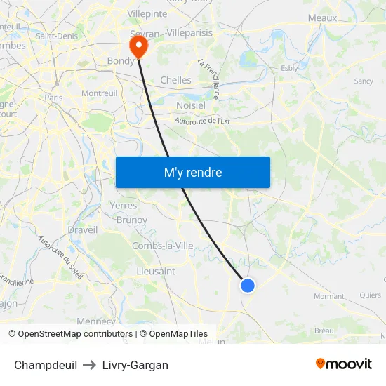 Champdeuil to Livry-Gargan map