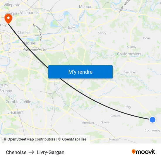 Chenoise to Livry-Gargan map