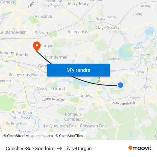 Conches-Sur-Gondoire to Livry-Gargan map