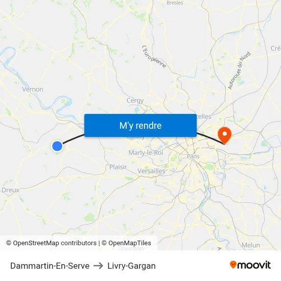 Dammartin-En-Serve to Livry-Gargan map