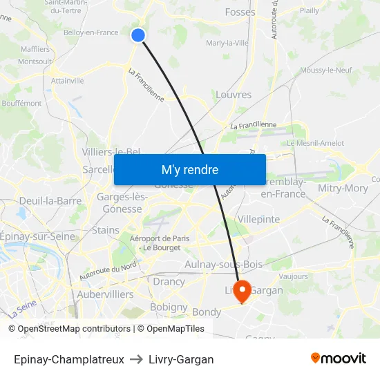 Epinay-Champlatreux to Livry-Gargan map