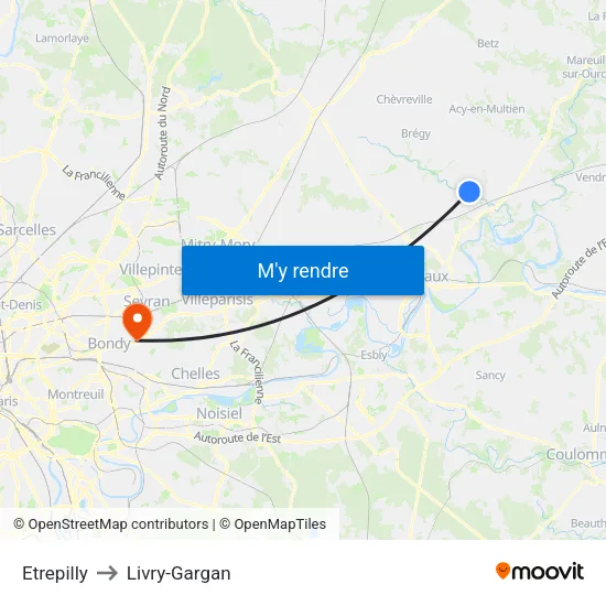 Etrepilly to Livry-Gargan map