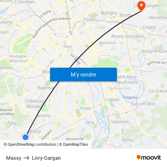 Massy to Livry-Gargan map