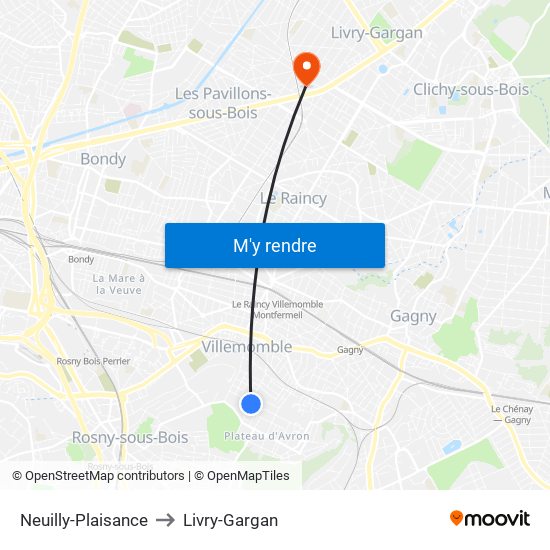 Neuilly-Plaisance to Livry-Gargan map