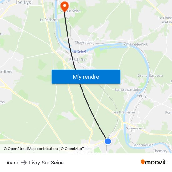 Avon to Livry-Sur-Seine map