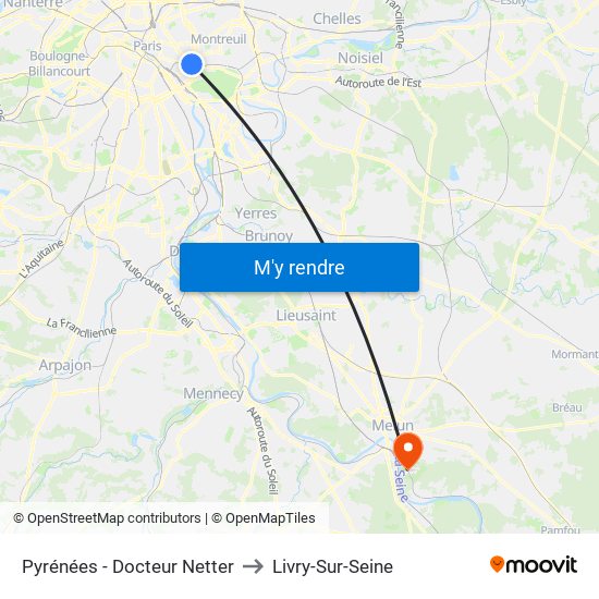 Pyrénées - Docteur Netter to Livry-Sur-Seine map