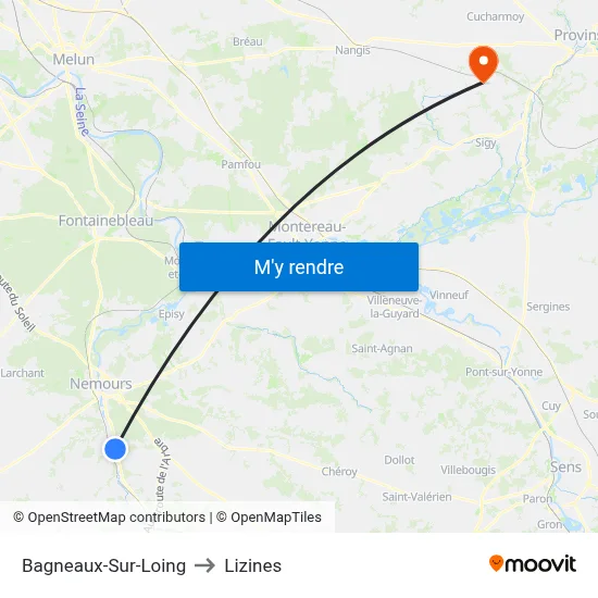 Bagneaux-Sur-Loing to Lizines map