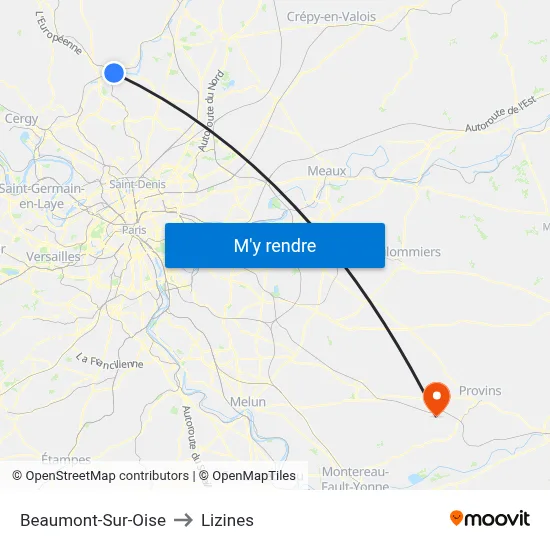 Beaumont-Sur-Oise to Lizines map