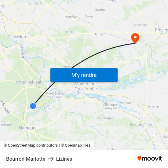Bourron-Marlotte to Lizines map